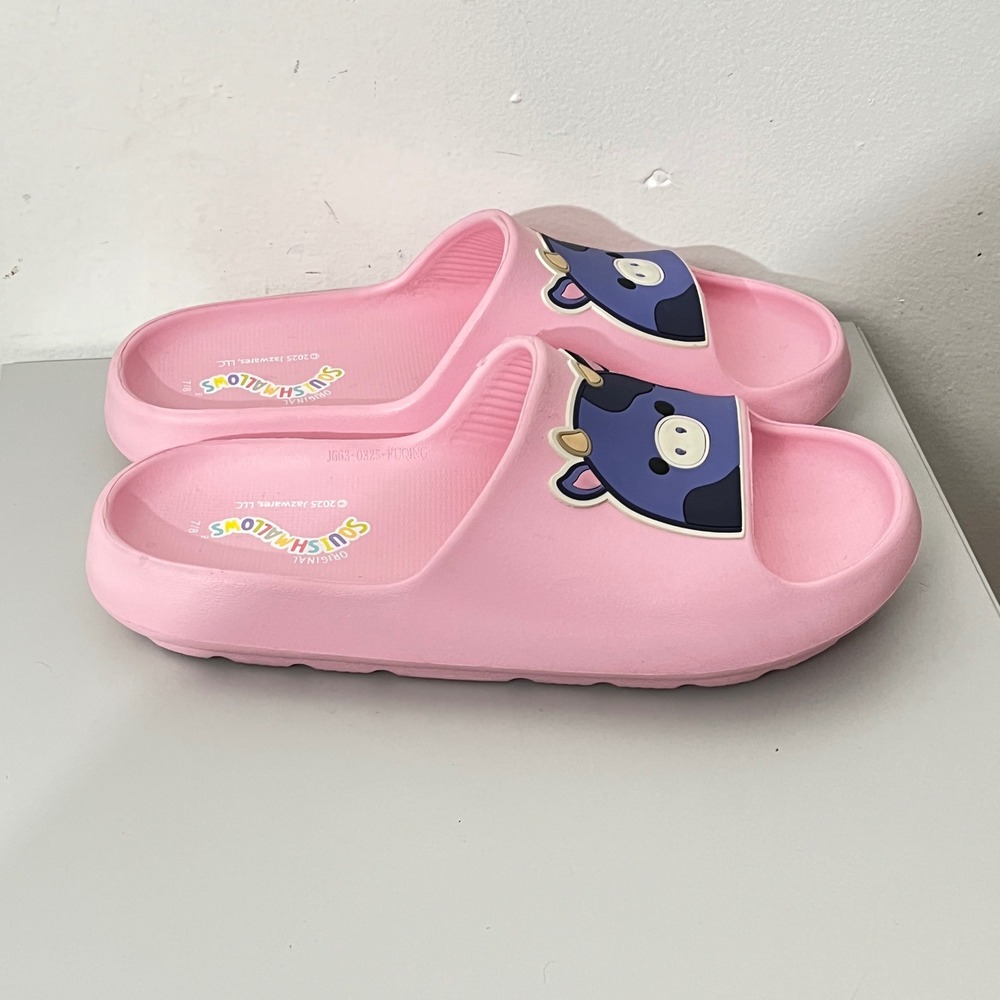 Squishmallows Slide Sandals Women Size 7/8‎ Pink Blue Cow Character Foam Slip On - Picture 2 of 6